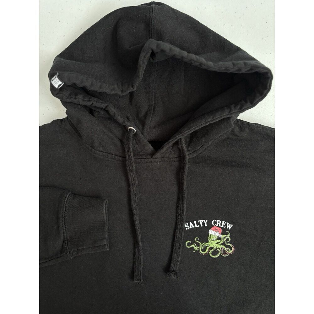 Salty Crew Mens Medium Classic Black Christmas Octopus Holiday Hooded Sweatshirt